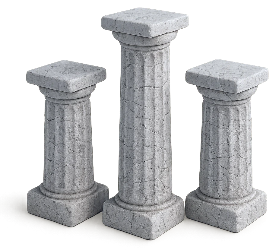 Three classical stone columns - icon for Structures, Marbl Codes' apps, portals and dashboards pillar
